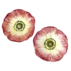 Flower Plate Set of 2 Pink and Yellow Floral Petal Ceramic Majolica Vietri